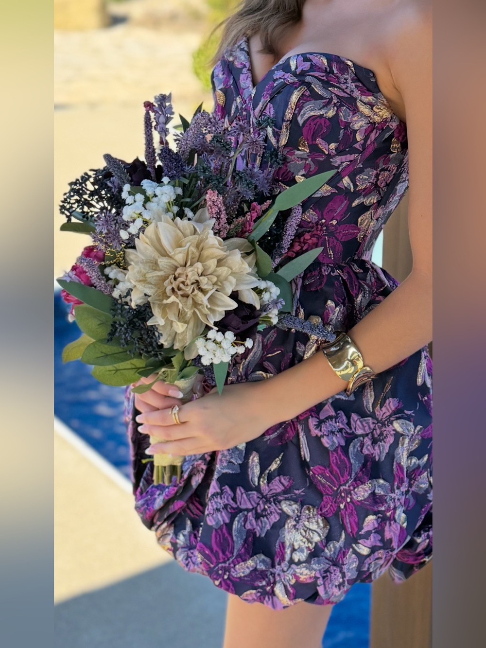 Homecoming dress size 2 with fake flower bouquet $250